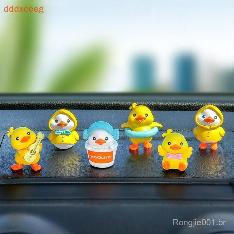[dddxceeg] 6 Peças Figura De Anime Pequeno Pato Amarelo Modelo Decoração Enfeites Fofos Montados Em Carro Acessórios Int
