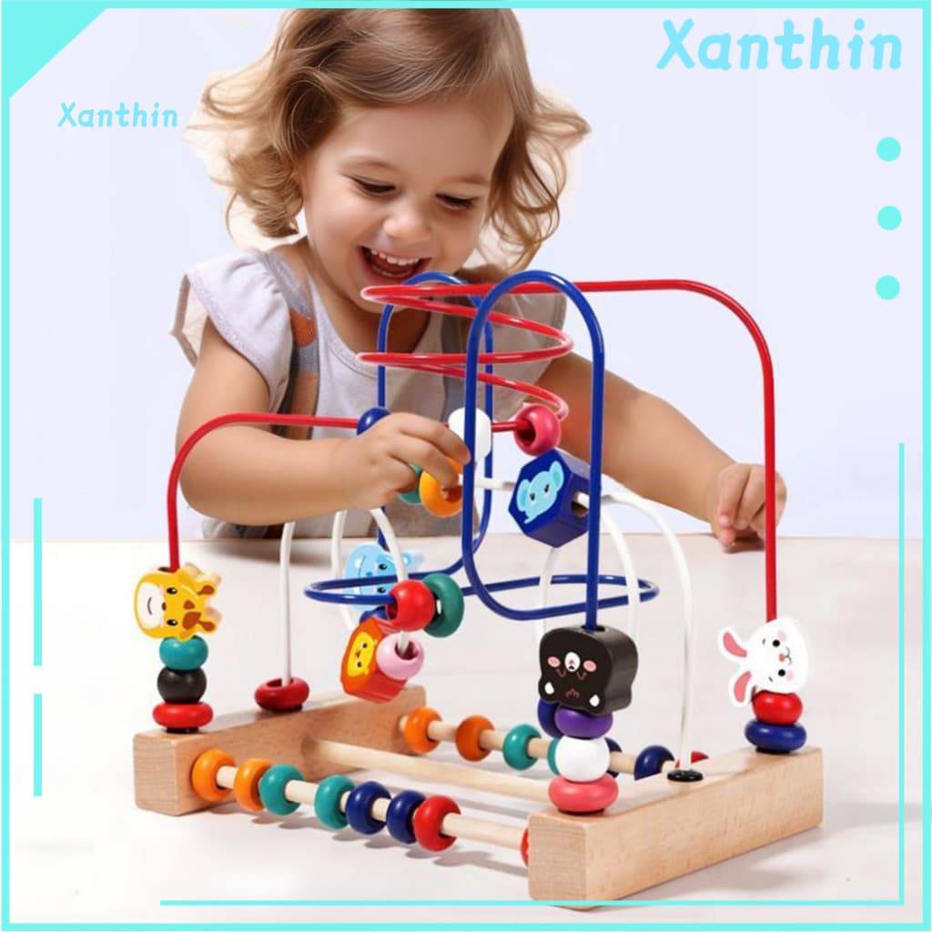 Educational Bead Maze Children Toy Wooden for Toddlers – Fine Motor Skills Preschool Learning Roller Coaster Circle fo