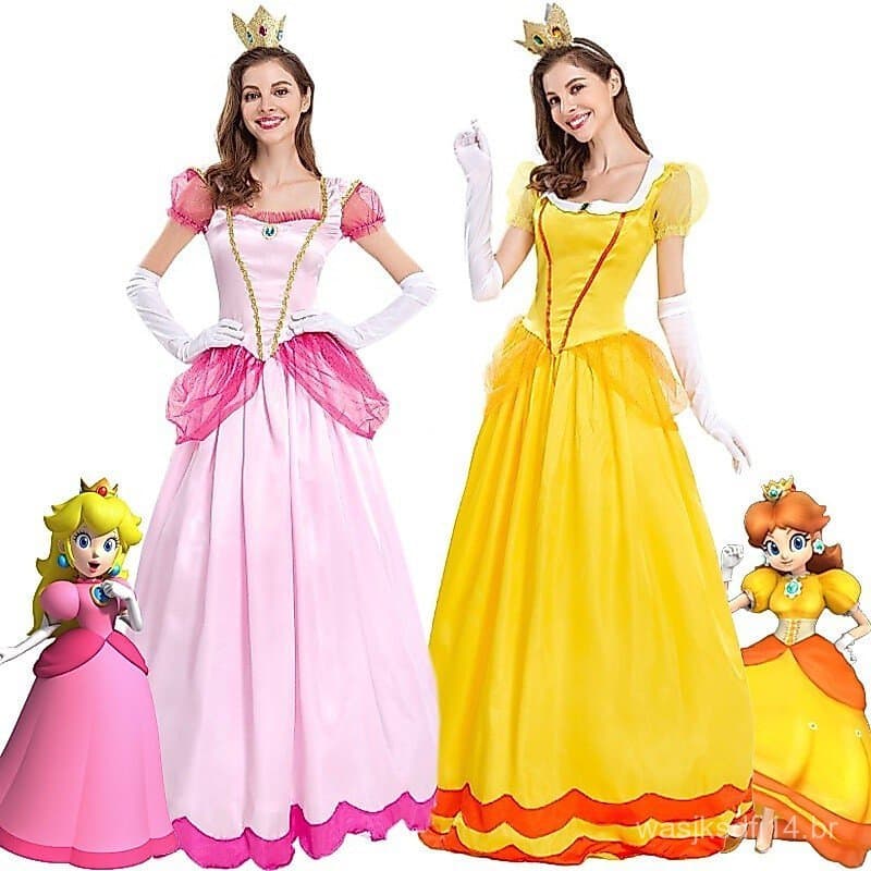 Super Mario Bros Vestido De Princesa Pêssego Para Mulheres Mary Cosplay Festa De Halloween Rainha Noite De Palco