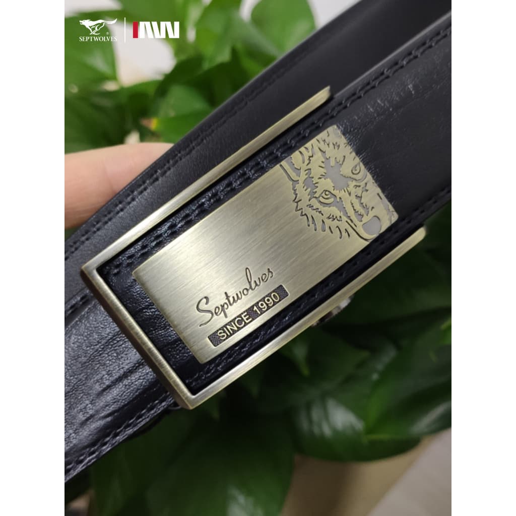 Genuíno sete lobo cinto masculino couro genuíno tipo fivela interna fivela automática cinto de couro negócios Casual cal