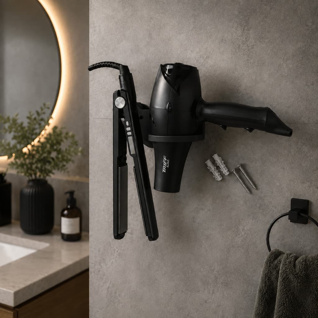 Suporte de Parede 2 em 1 – Para Secador de Cabelo e Chapinha Premium