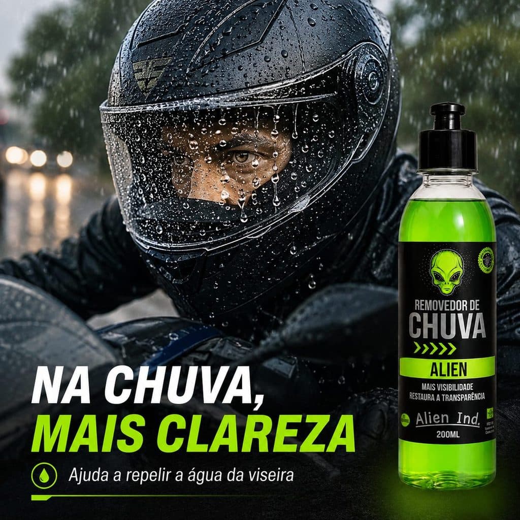 Removedor de Chuva Para Viseira de Capacete Alien Ind 200ml Efeito Hidrofóbico Limpa Viseira Moto