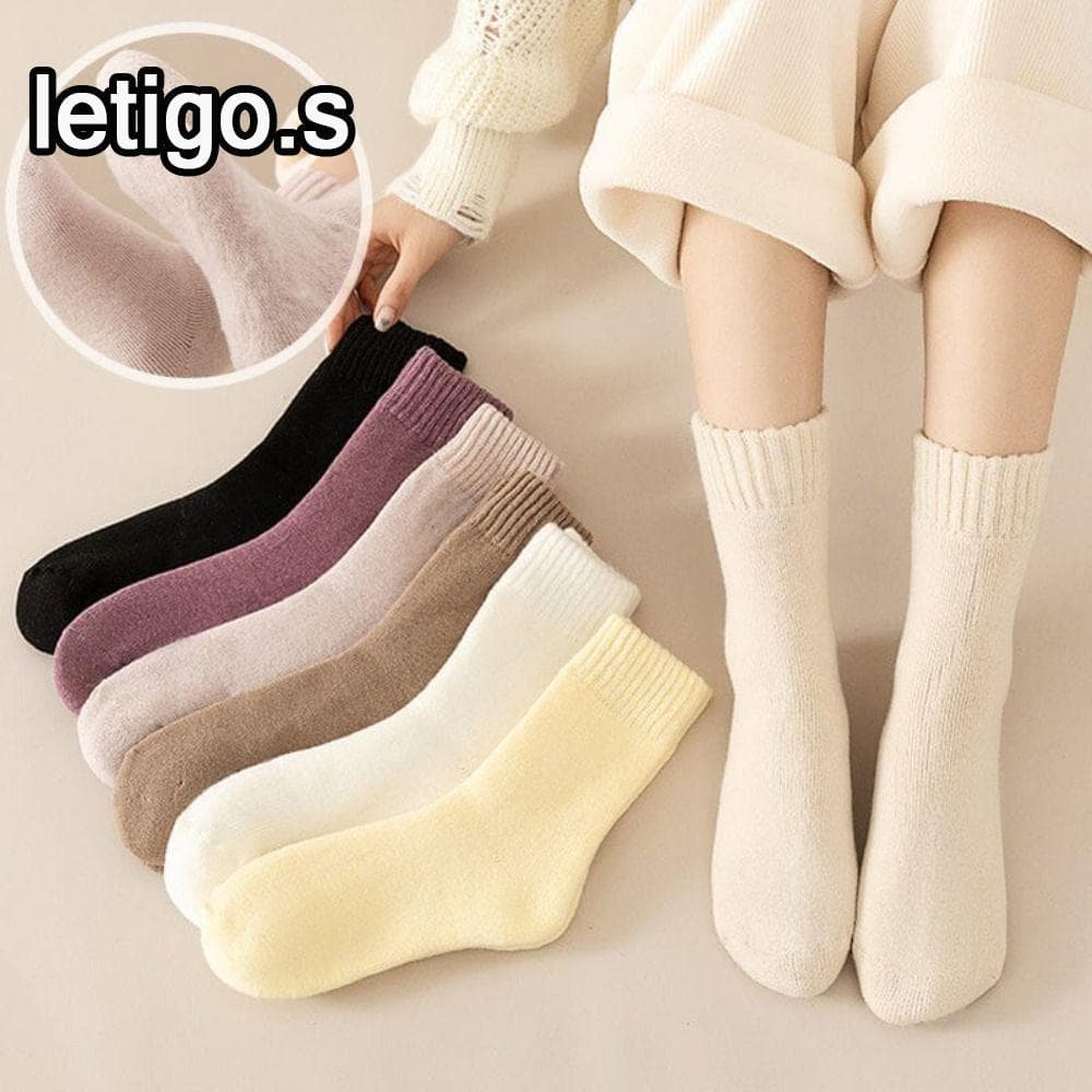[LETIGO] Meia Grossa Para Inverno , Meias Térmicas De Lã , Poliéster , Algodão , Caxemira , Neve , Sem Costura