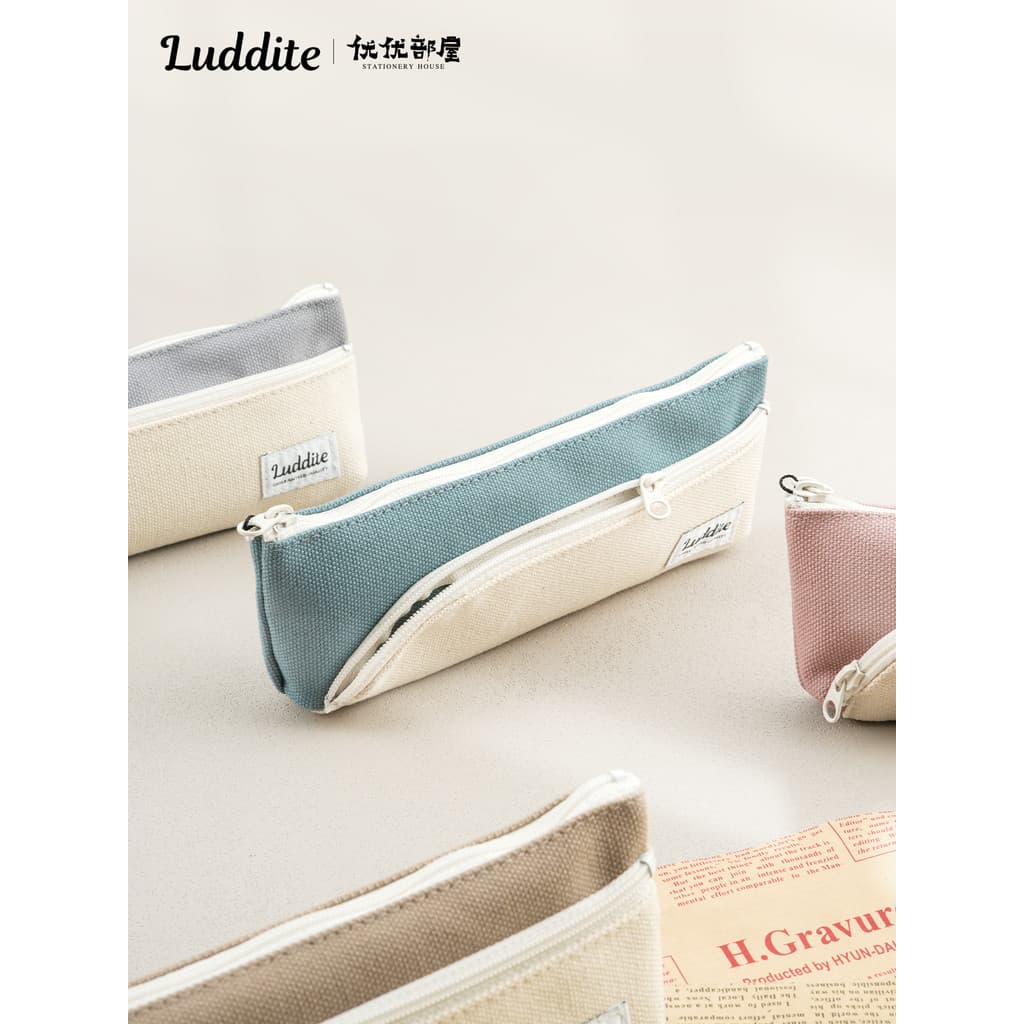 Japão Luddite duplo zíper lápis caso linha dupla contraste cor Design simples de alta qualidade lona Denim saco de armaz