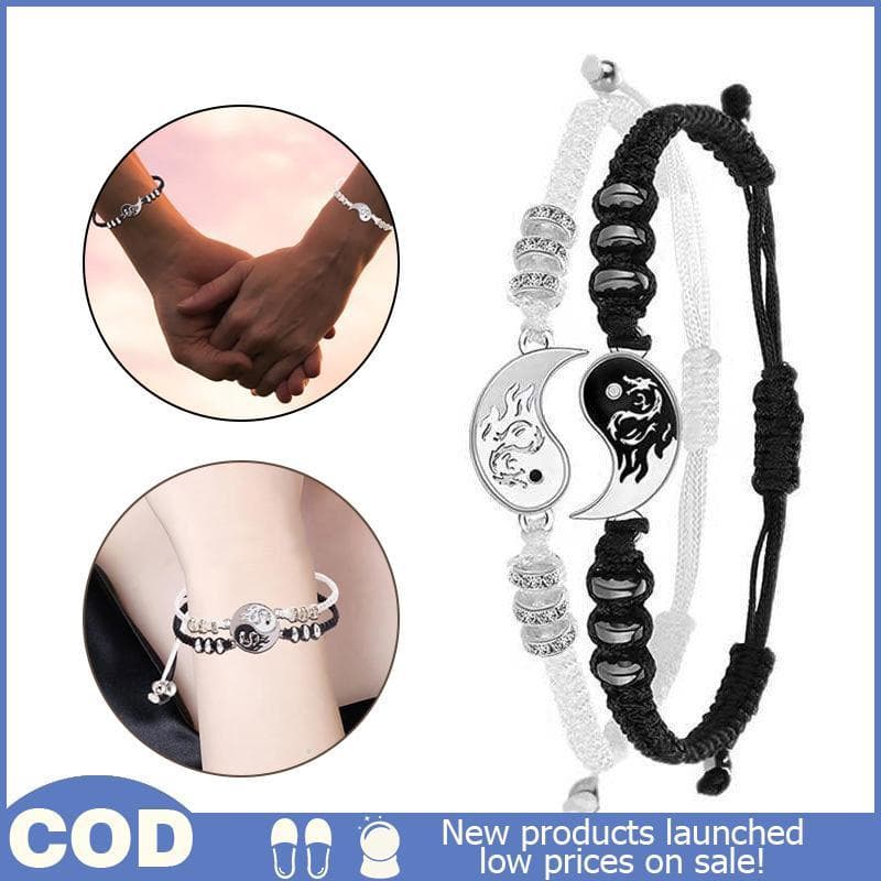 Hot > 2 Pçs/set Dragão Trançado Pulseira Para Mulheres Homens Melhores Amigos Ajustáveis Yin Yang Pulseiras Moda Casal J