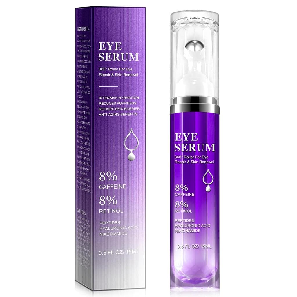 Sérum para Tratamento dos Olhos - 8% Cafeína e Retinol, Ácido Hialurônico, Niacinamida, Peptídeos - Creme para Olheiras,