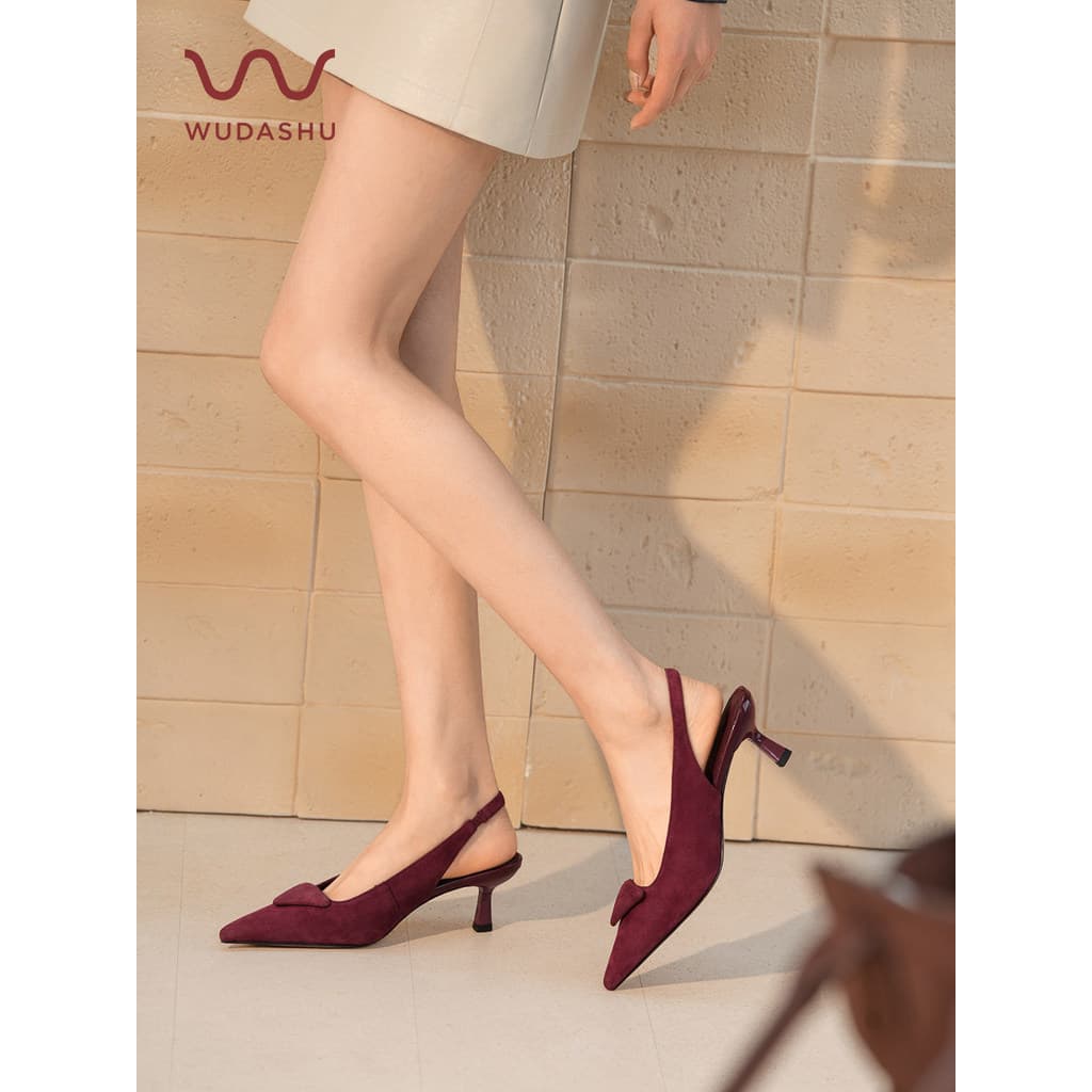 Tio Wu estilo francês apontou Toe volta sandálias vazias mulheres primavera novo estilo Stiletto salto alto sensação req