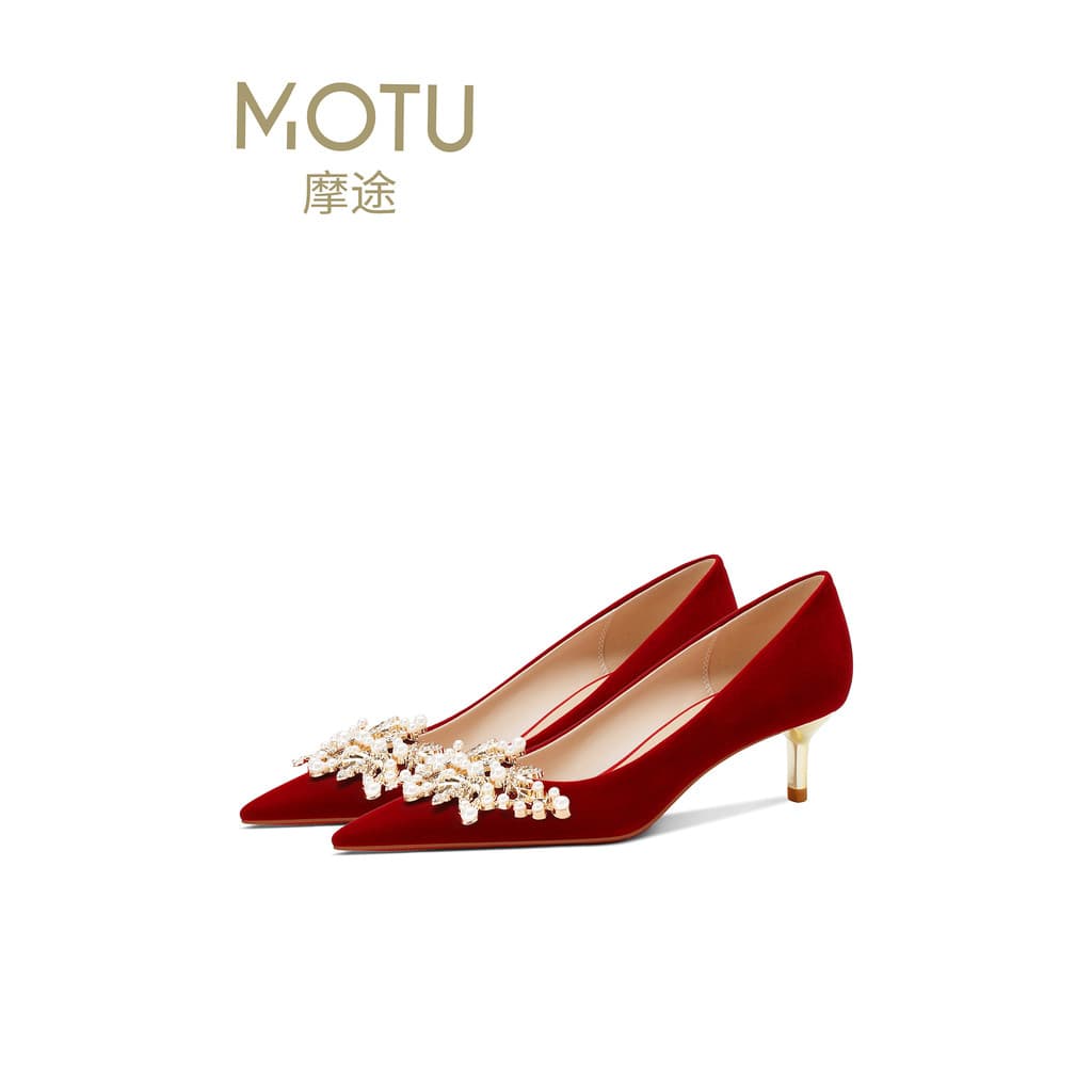 Match Xiuhe Roupas Sapatos de Casamento Mulheres Brinde de Noivado Vermelho Fácil de Usar Não Cansado Veludo Fino Salto