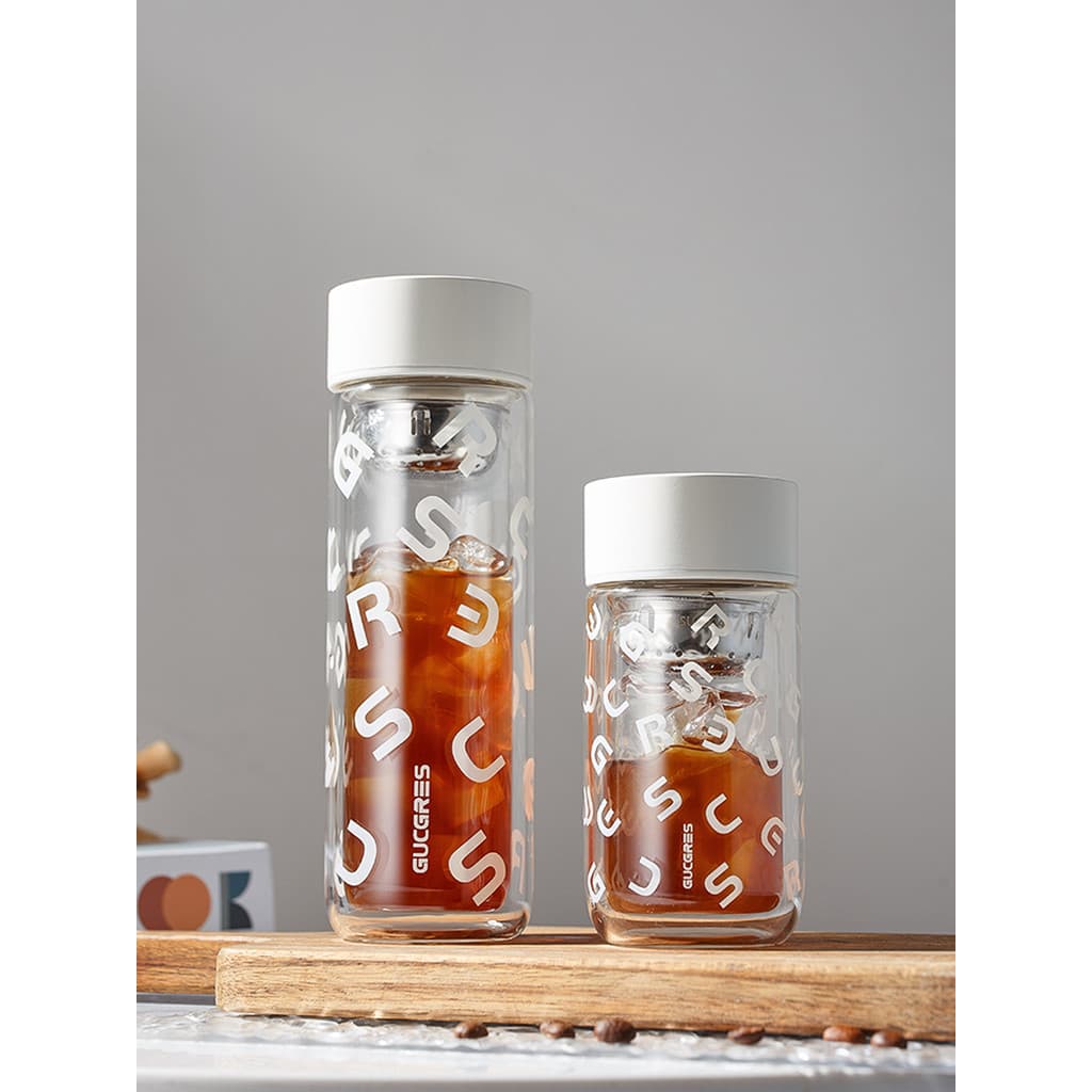 Copo de vidro leve e luxuoso de camada dupla para meninas, resistente a altas temperaturas, alto teor de borosilicato, p