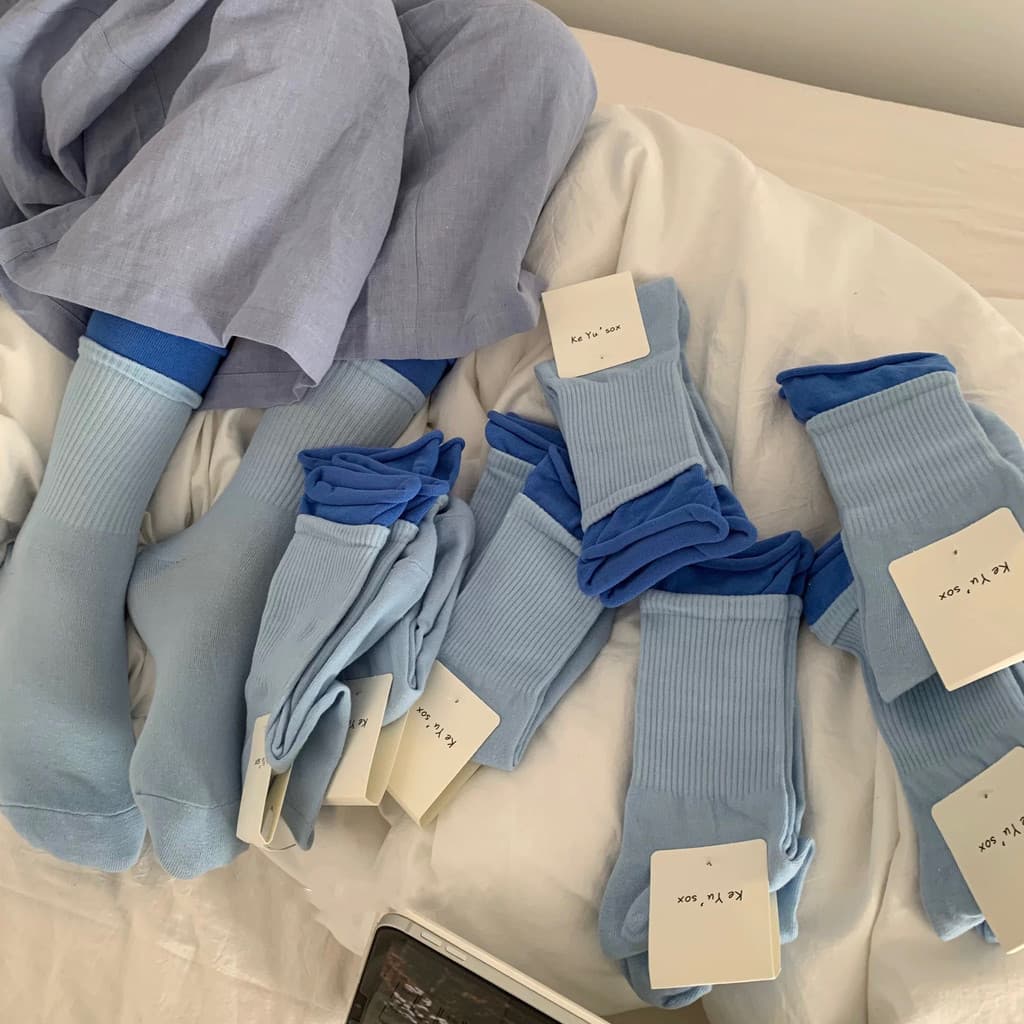 Recomendação de grau CHAO!Combinação de cores No D!Azul combinando azul bonito si * Dongdaemun cor combinando meias cano