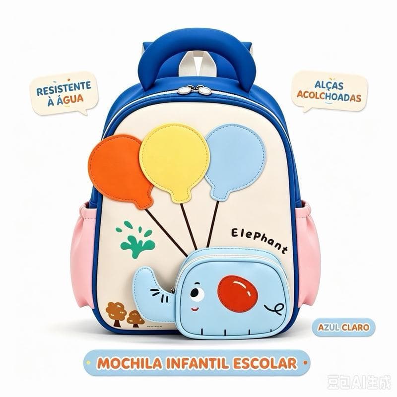 Mochila Infantil Design Fofo e Confortável para Crianças com Várias Cores Disponíveis 34x27x12.5 cm