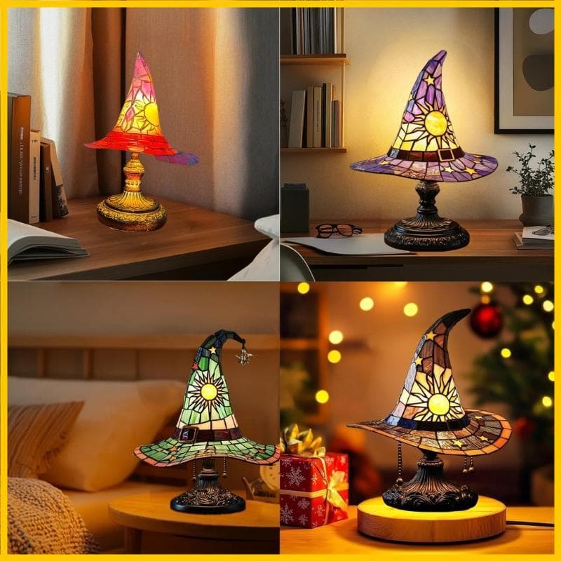 USB Powered Wizard Hat Nightlight Misteriosa Resinas Candeeiro Mesa Decorações Halloween