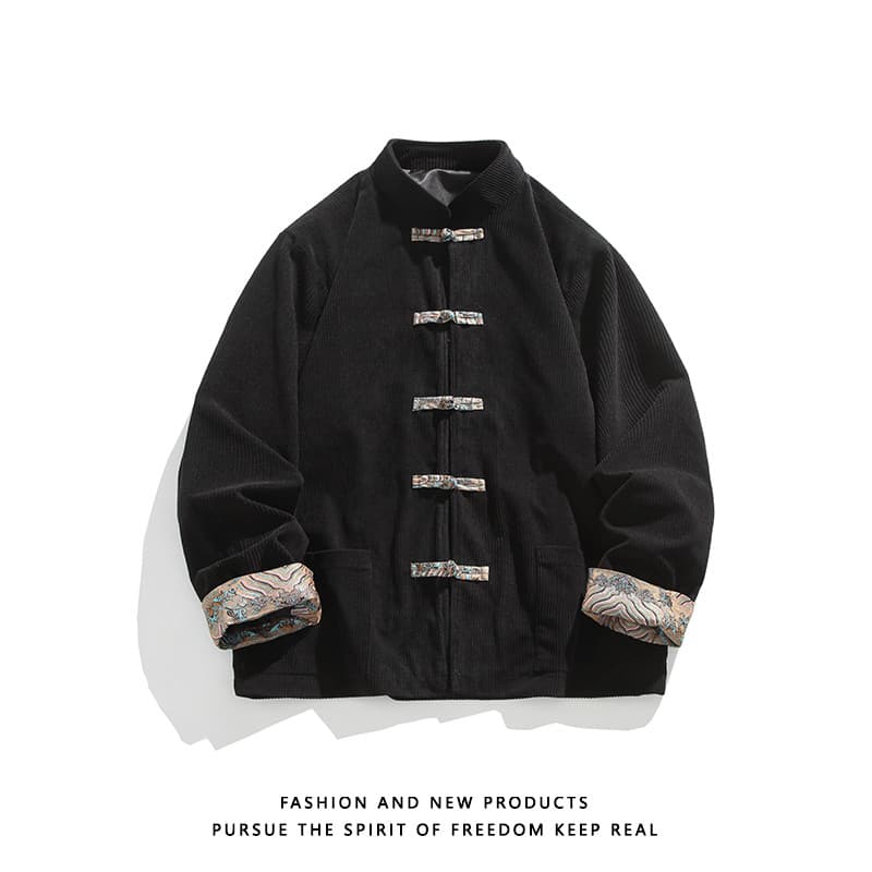 Novo estilo chinês contraste cor paleta fivela jaqueta de veludo masculino primavera outono estilo chinês Retro Tang ter