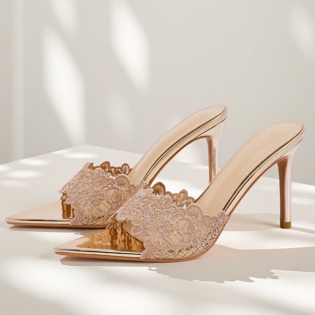 YX dedo do pé apontado salto alto feminino 2026 verão novo estilo champanhe ouro bordado salto alto Stiletto sapatos chi