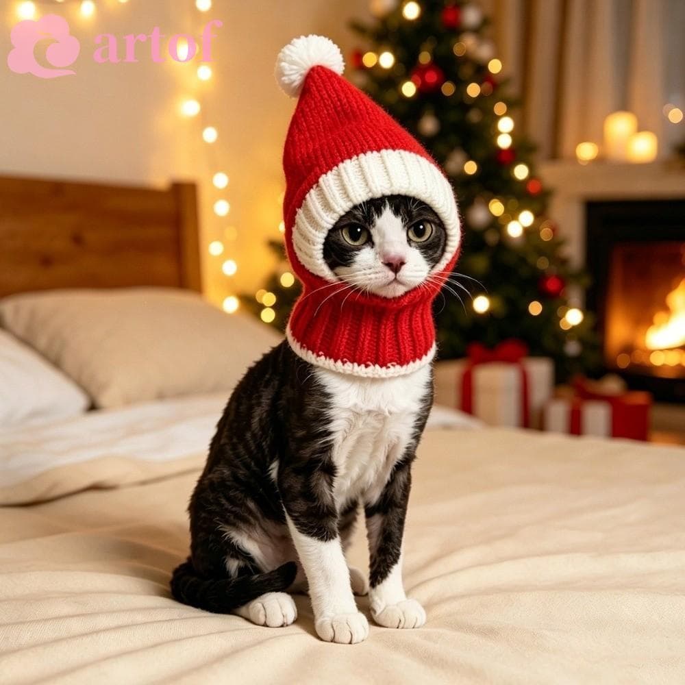 Chapéu De Malha Para Cachorro De Natal ARTOF , Vermelho Macio Animais De Estimação , Abas De Orelha , Decoração De Pompo