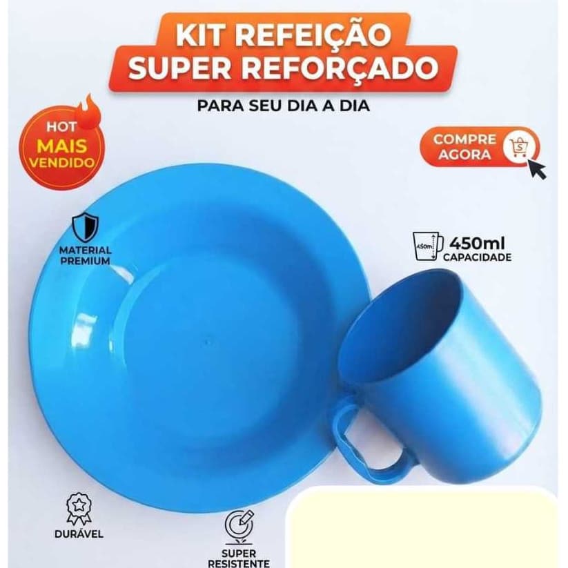 Kit Copo 450ml + Prato Fundo Redondo de plástico Refeição - Merenda - Crianças - Infantil