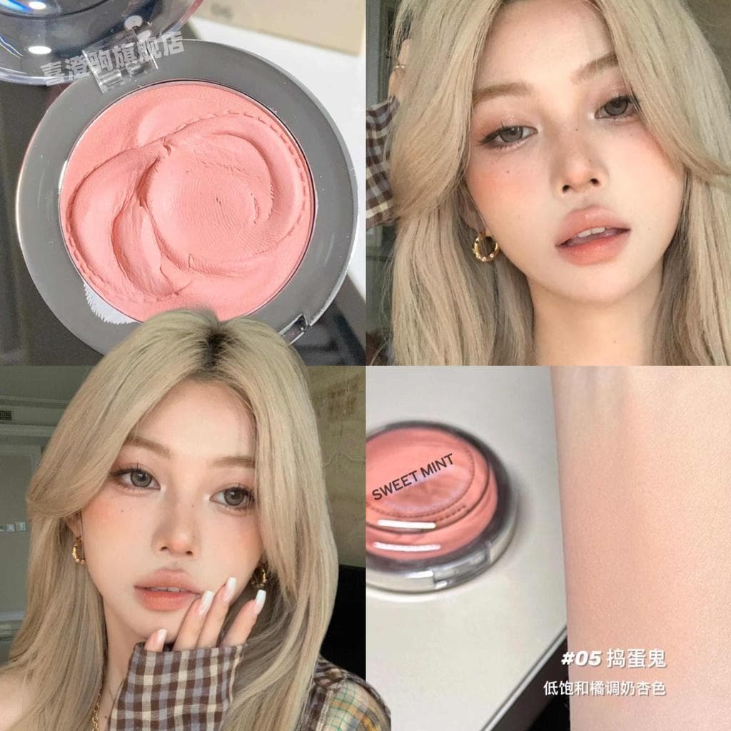 Série Sal Estilo Asiático!Blush monocromático cor retrátil baixa saturação fosco fino perolado brilho maquiagem luz euro