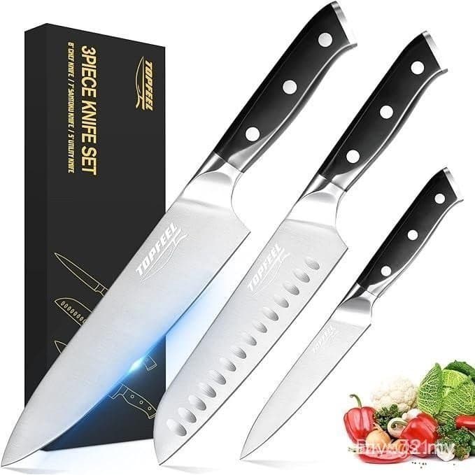 Conjunto de Facas de Chef Profissional, Facas Afiadas, Conjunto de Facas de Cozinha em Aço Inoxidável de Alto Carbono Al