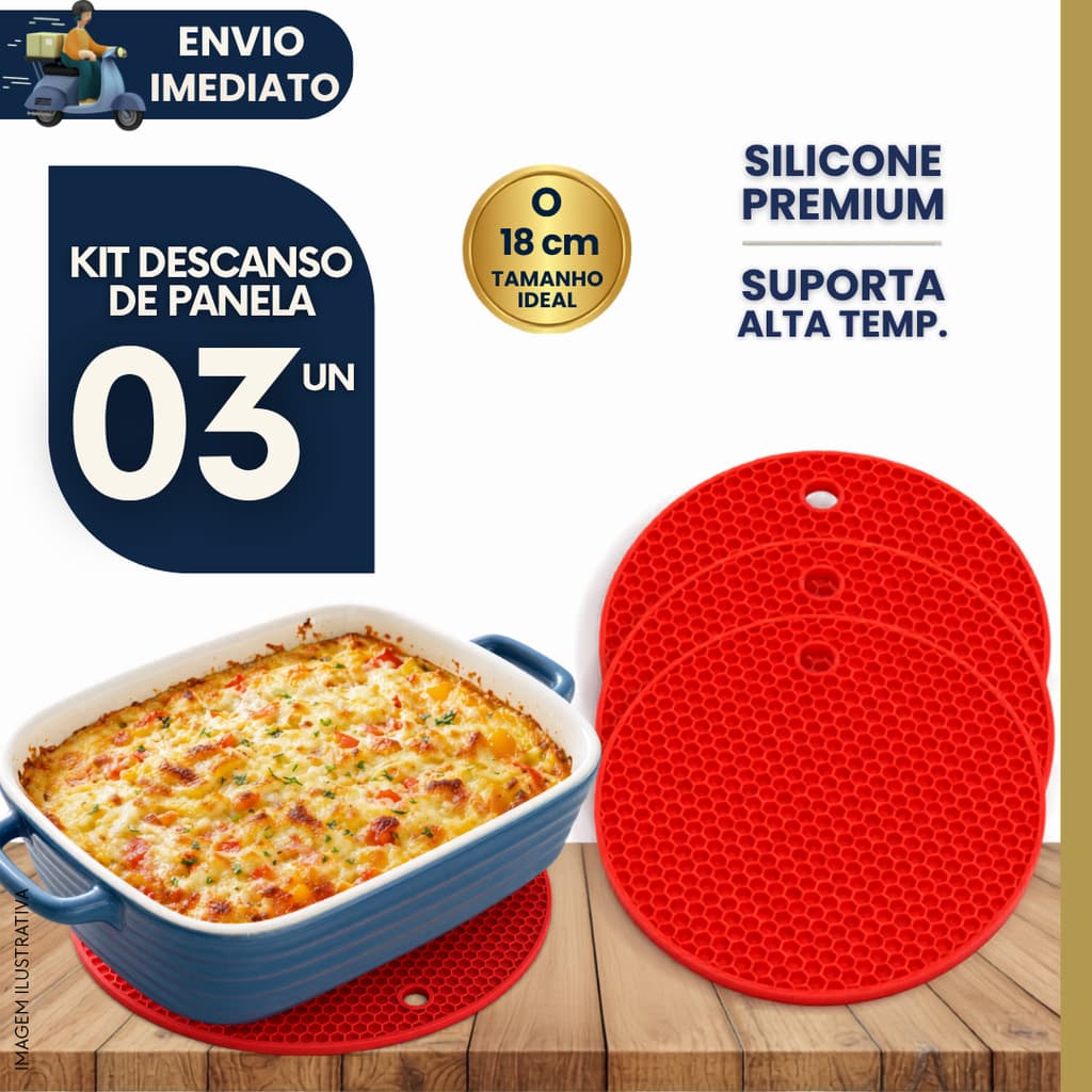 Kit 3 Descanso de Panela Silicone Textura Colmeia Antiderrapante Apoio de Panela Quente Cozinha