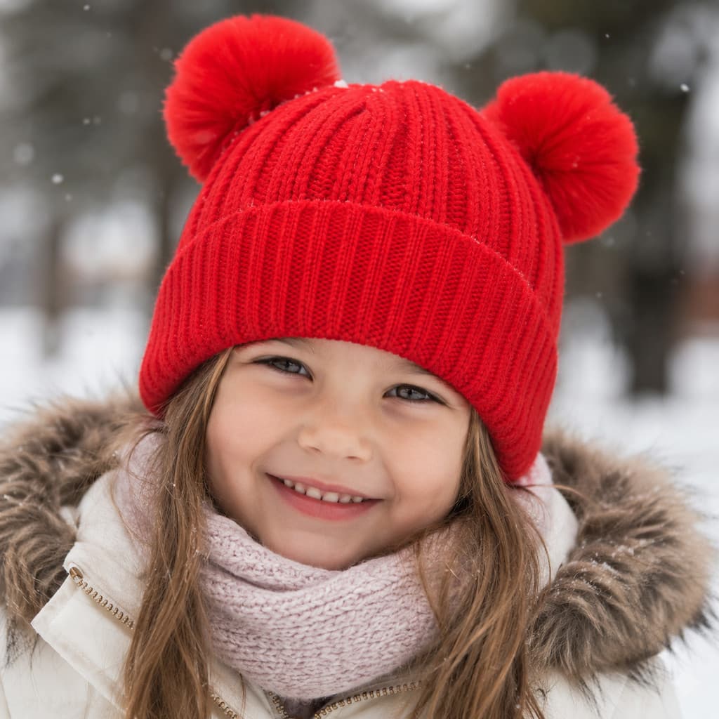 Touca Infantil Tricô com Pompons Forrada Peluciada Térmica Inverno AO2417 14232
