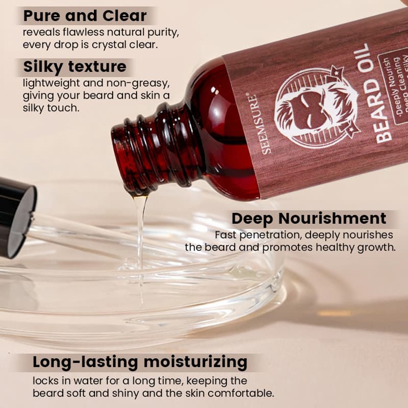 Óleo para Barba Masculino 30ml Nutritivo, Hidratante, Suavizante e Amaciador, Óleo Essencial para Cuidado da Barba