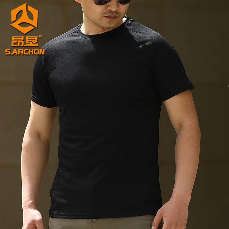 Anken verão novo masculino de secagem rápida elástico respirável 3A antibacteriano camiseta tático esportes ao ar livre