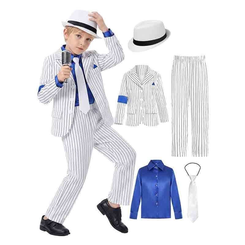 Conjunto de Fantasia de Cosplay do Michael Jackson para Crianças, Trajes de Festa e Palco Estilo Dançarino Anos 80 e 90