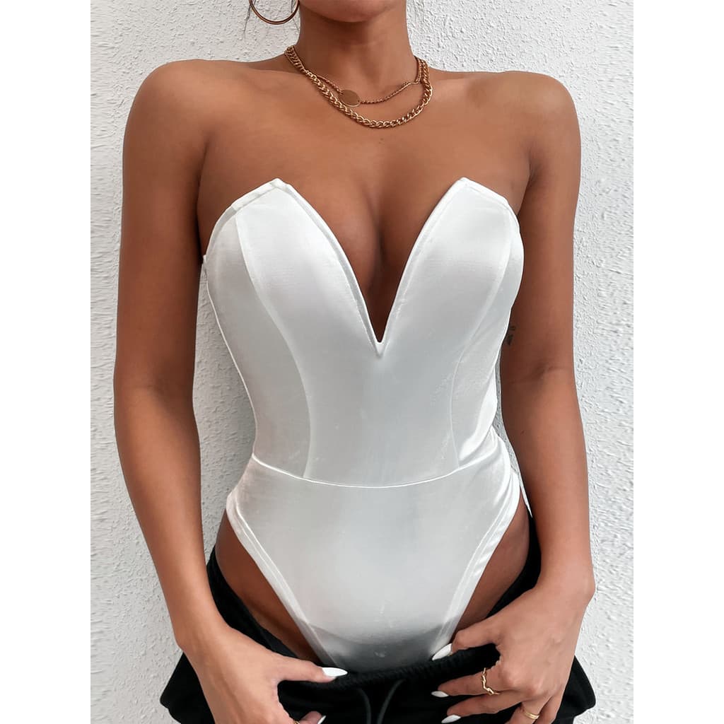 Europeu americano feminino magro camisa de fundo macacão feminino verão macacão feminino com decote em v tubo superior m