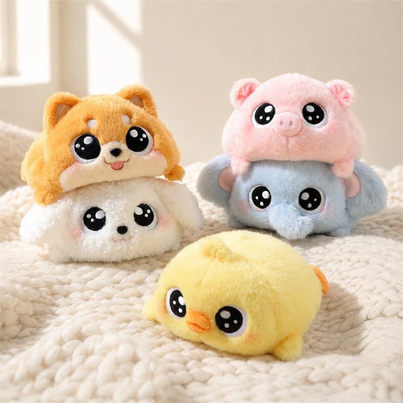 Brinquedo de Pelúcia de Animal Fofo e Gordinho, Olhos Grandes, Shiba Inu, Porco, Cachorro, Elefante, Pintinho, Pinguim,
