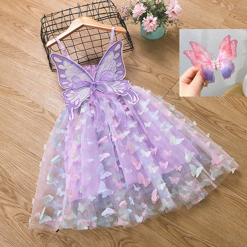 Vestido Borboleta para Meninas, Vestidos de Princesa Rosa de Verão, Elegantes e Doces para Festa de Aniversário e Fotogr