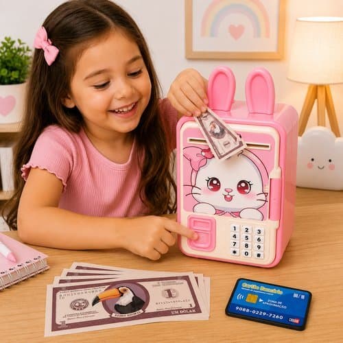 Cofrinho Eletronico Infantil Seguro Impressao Digital Senha Design Criativo Educacao Financeira Protecao
