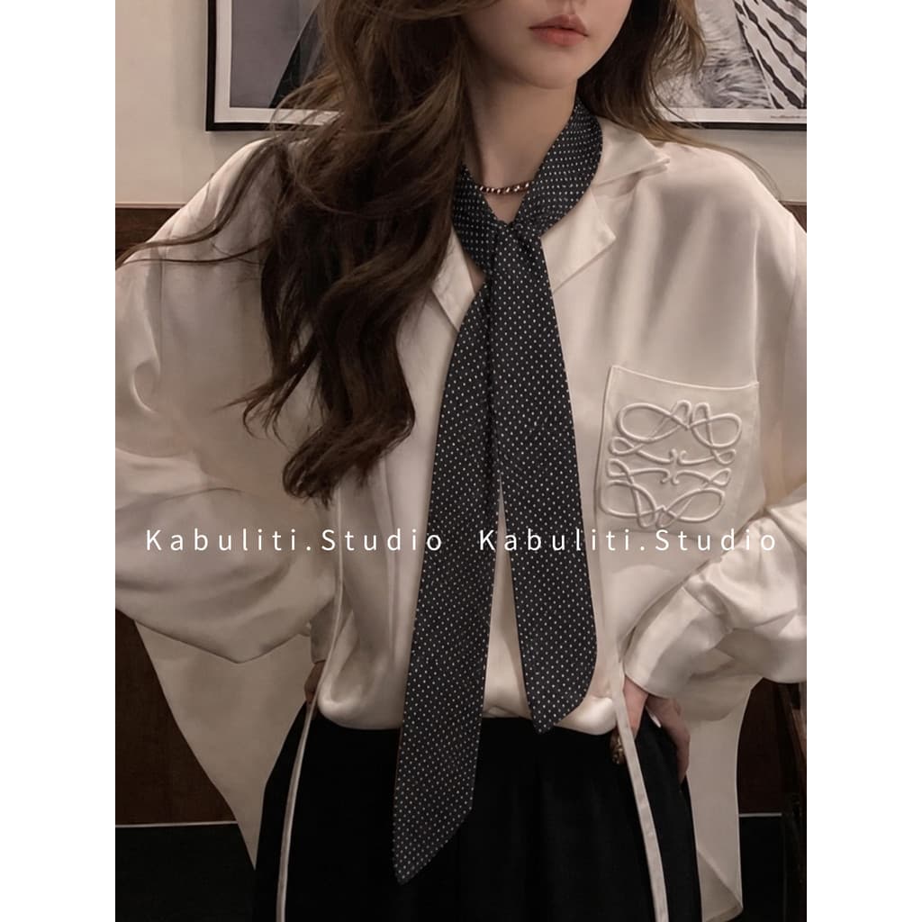 Preto pequena tira estreita estendida lenço de seda fino feminino pescoço proteção pescoço pescoço pescoço combinando ca