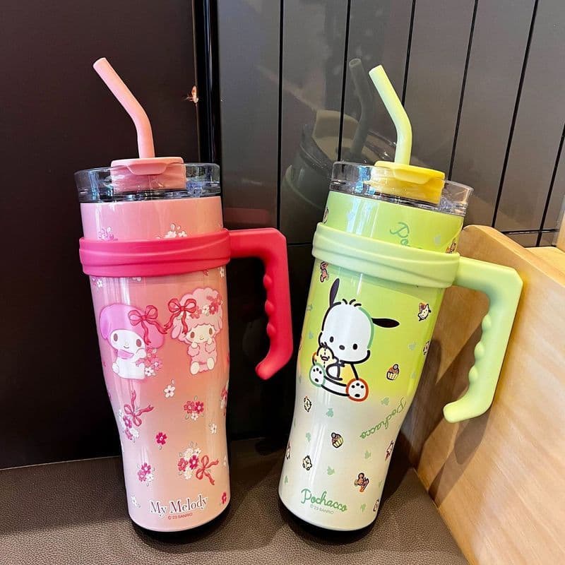 Novo grande copo Mac Sanrio copo térmico grande capacidade com alça isolamento térmico armazenamento frio copo do carro