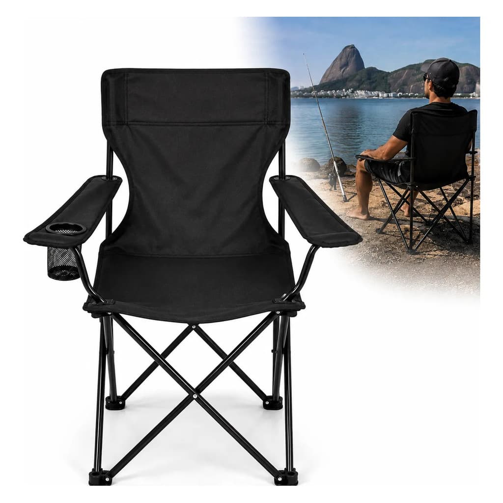 Cadeira Dobrável Para Camping Praia Pesca Com Bolsa Portátil