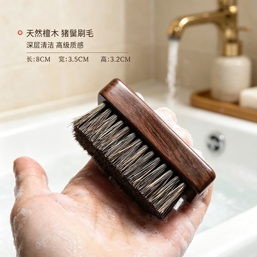 Escova corporal de sândalo, escova de banho, escova de limpeza, cerdas curtas, massagem corporal, cerdas macias, cerdas