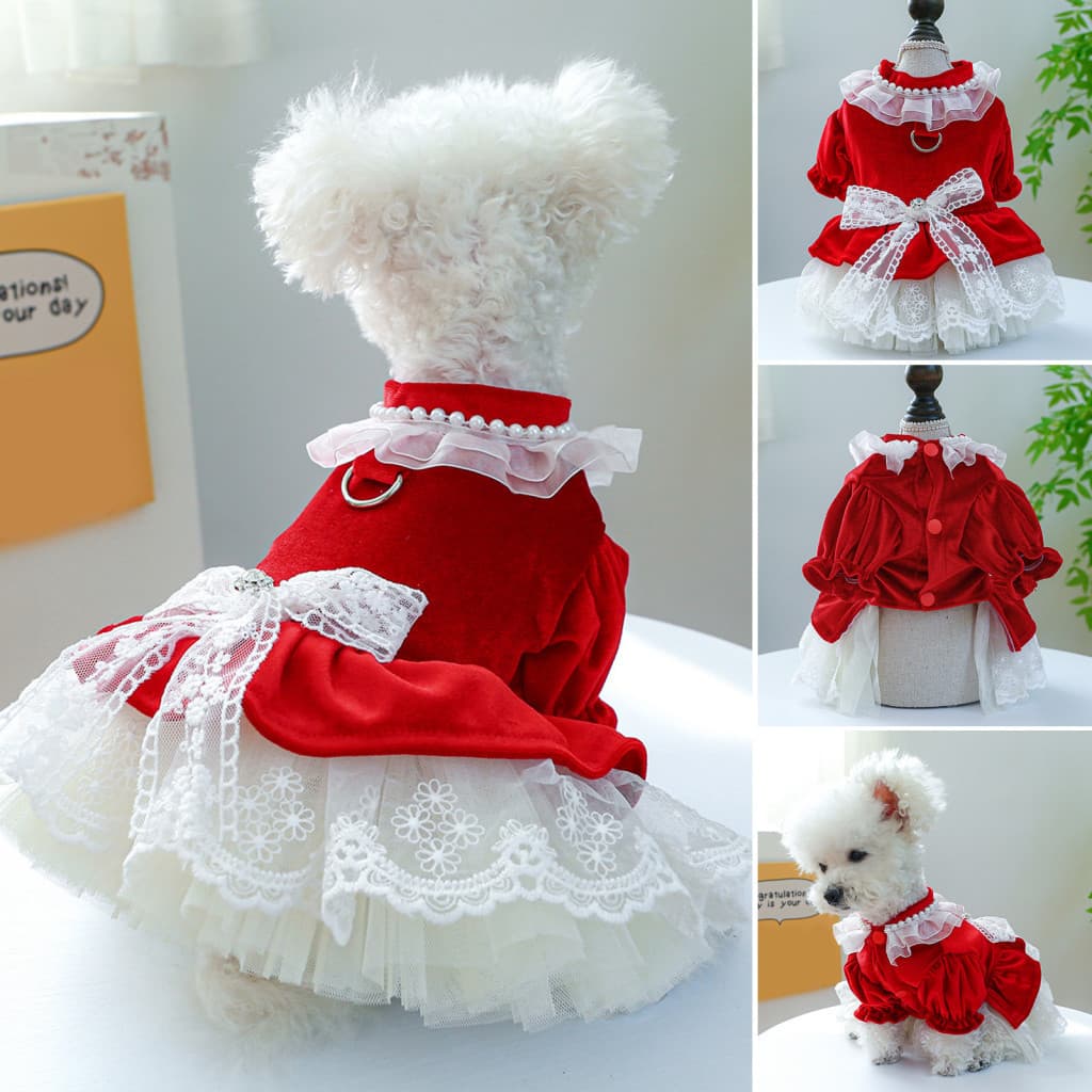 Stylish Mesh Splicing Pet Dress Adorable Princess with Bow Tie for Small Dogs Perfect for Chihuahuas Breathable and Lace