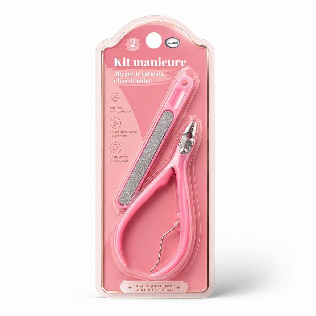 Kit Manicure Alicate de Cutícula Profissional Aço Inox + Lixa de Unha Kit Cuidados para Unhas 2 Peças Portátil