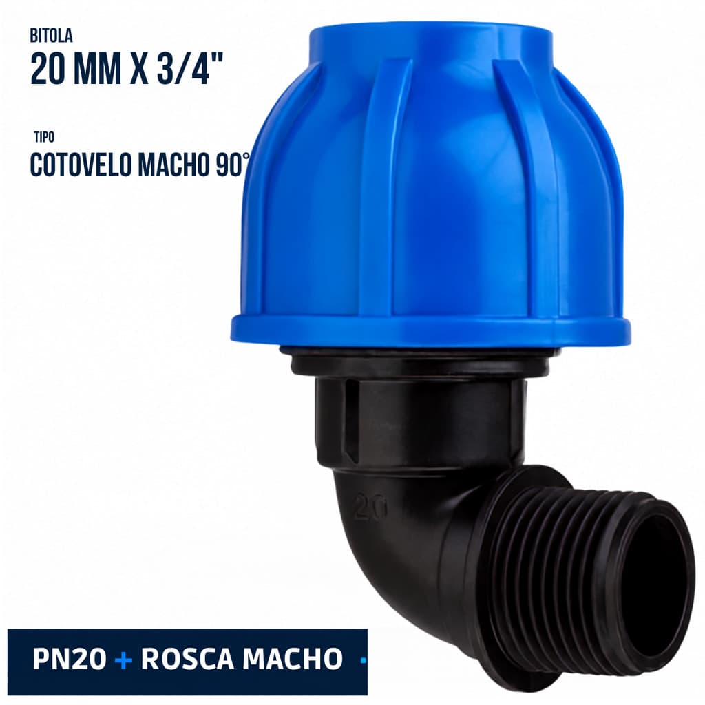 Joelho Cotovelo Macho de Compressão PEAD 20mm x 3/4 PN20 Pietrobon - Joelho 90° com Rosca Macho para Tubo PEAD Água Fria