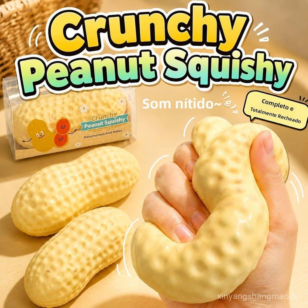 Squishy de Amendoim Slow Rising Brinquedo Antiestresse Fidget Sensorial Macio para Apertar Adultos e Crianças
