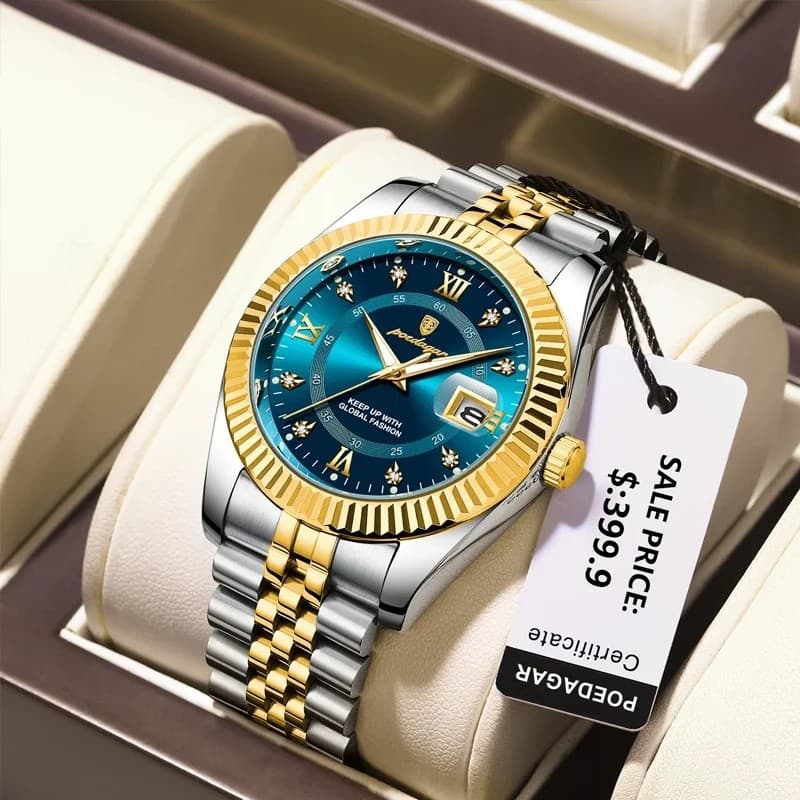 Relógios Masculinos De Luxo Com Pulseira De Aço Inoxidável POEDAGAR Luminoso À Prova D'água Relógio De Quartzo Para Home