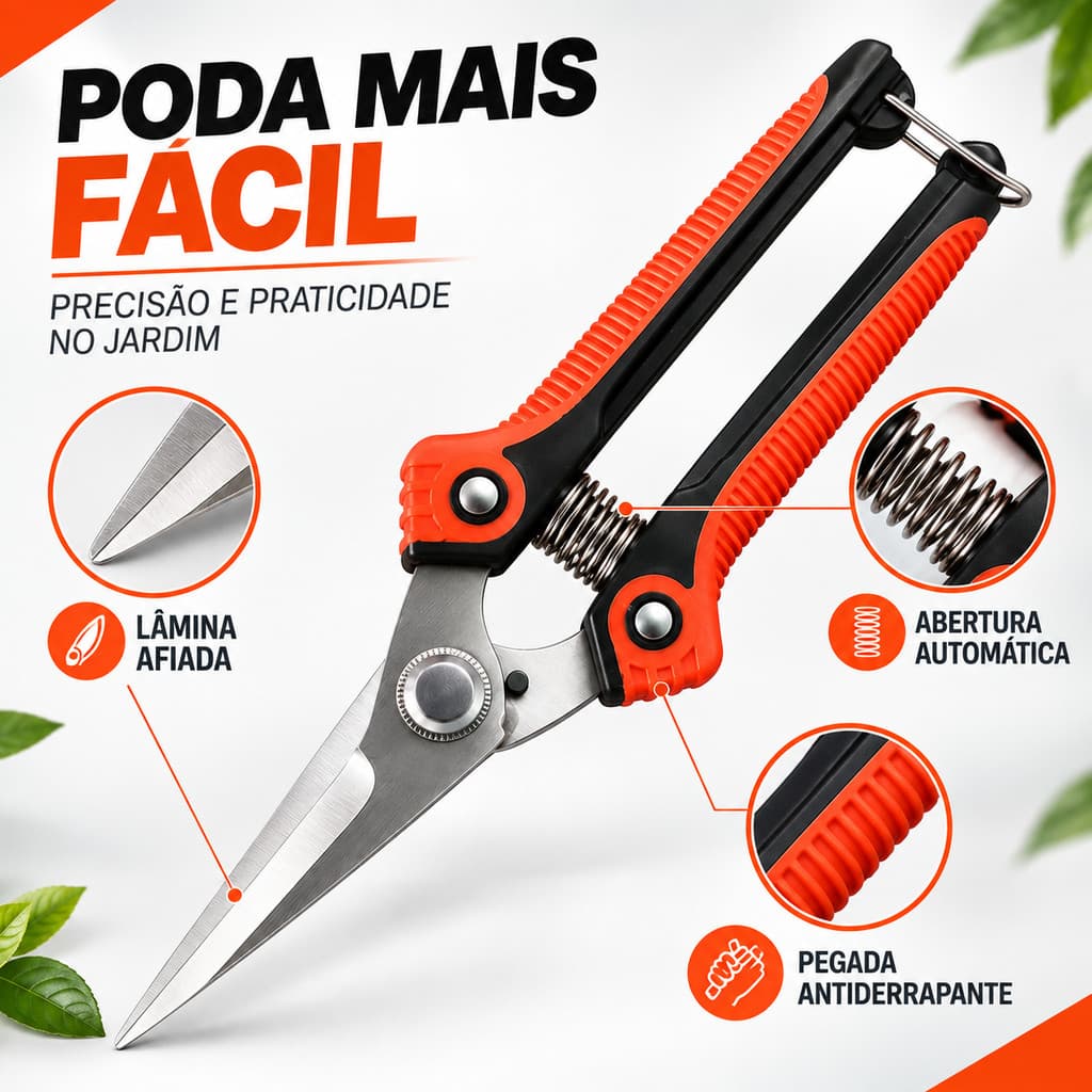 Tesoura para Poda Profissional Jardinagem 21cm Corta Galhos Flores Plantas Aço Inoxidável
