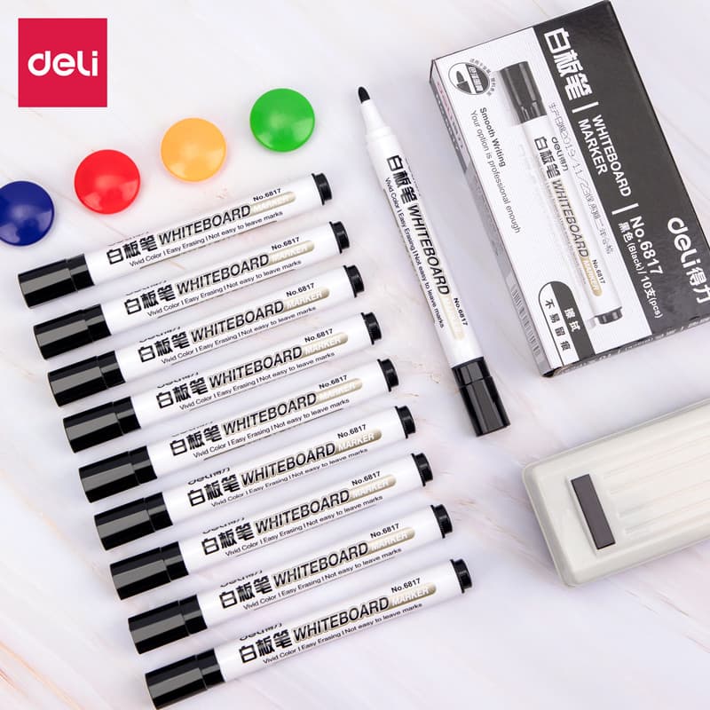 Deli 6817 Caneta para quadro branco Apagável Preto à base de água Cor não tóxica Caneta marcadora apagável Água Caneta d