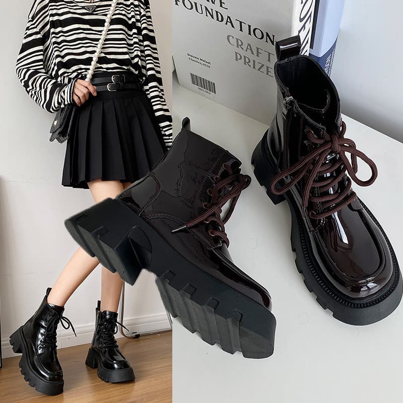 Botas curtas femininas de sola grossa com cadarço para estudantes, botas femininas, botas Martin femininas