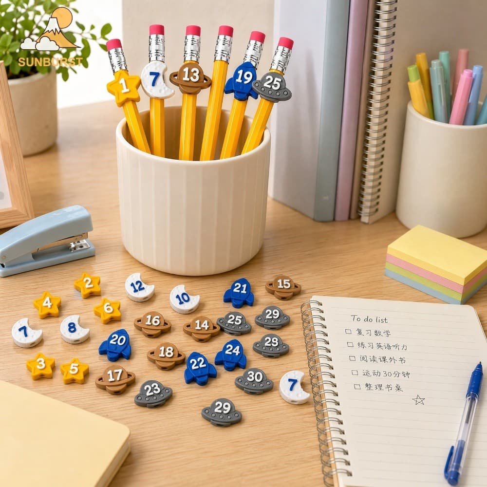 [Sunburst1 . br] 30 Unidades De Etiquetas Reutilizáveis Para Lápis De Sala De Aula Numeradas 1-30 Crianças