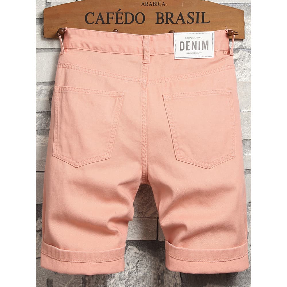 2026 novo estilo rosa calças masculinas Shorts jeans verão estilo fino cortado cortado calças casuais estilo masculino