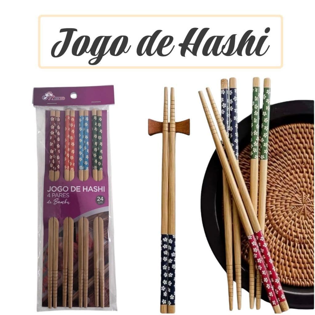 Palitos Hashi Reutilizável De Bambu Sushi Sashimi 4 Pares