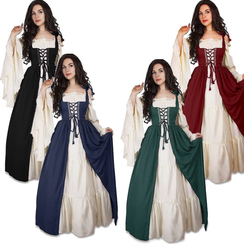 S-3XL Retro Robe vestido renascentista rendas espartilho palácio vestido Medieval traje de desempenho de palco UMVY