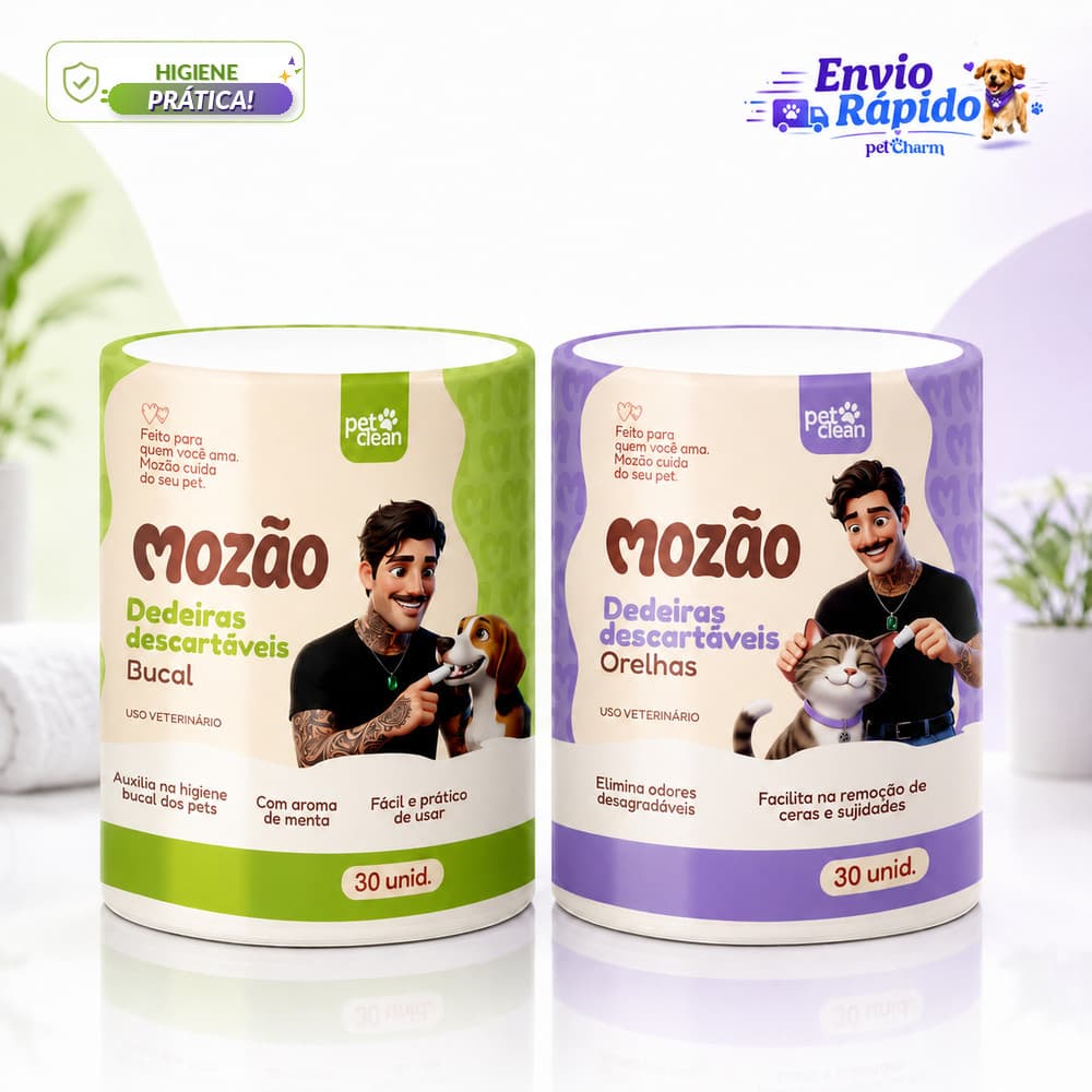 Kit Dedeira Descartáveis Para Higiene Bucal e Orelhas Cães e Gatos Mozão Pet Clean