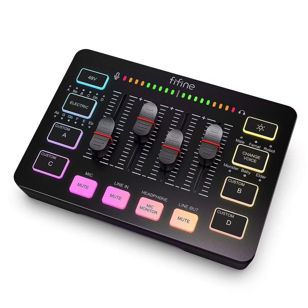 FIFINE interface/mixer de áudio para PC/PS4/PS5, jogos e streaming, compatível com XLR/AUX, SC3