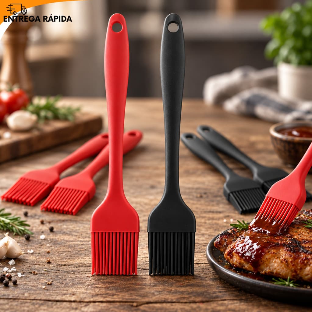 Jogo 3 Pincel Culinário de Silicone Para Untar Panelas e Formas sem Danificar Para Casa Restaurantes